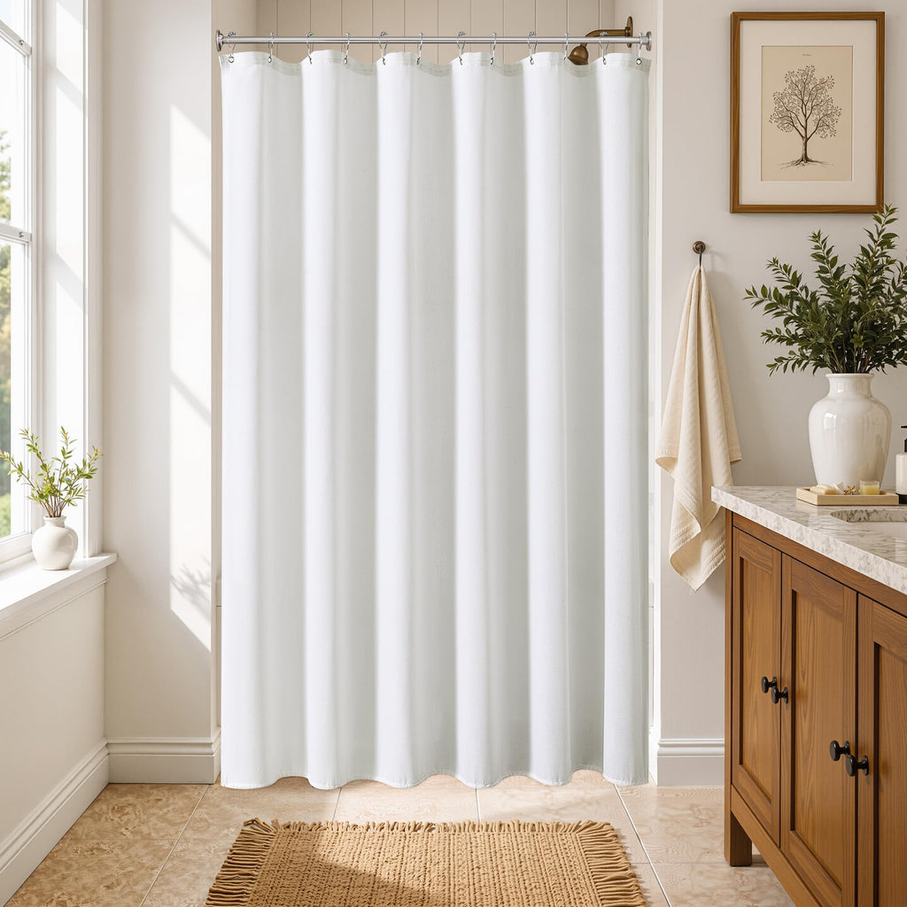 Extra Long Linen Shower Curtain 96 Inches White