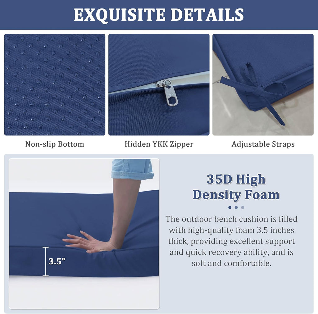 Premium Outdoor Bench Cushions Furniture 3.5inches Memory Foam Bench Cushion Waterproof Fade Resistant Porch Swing