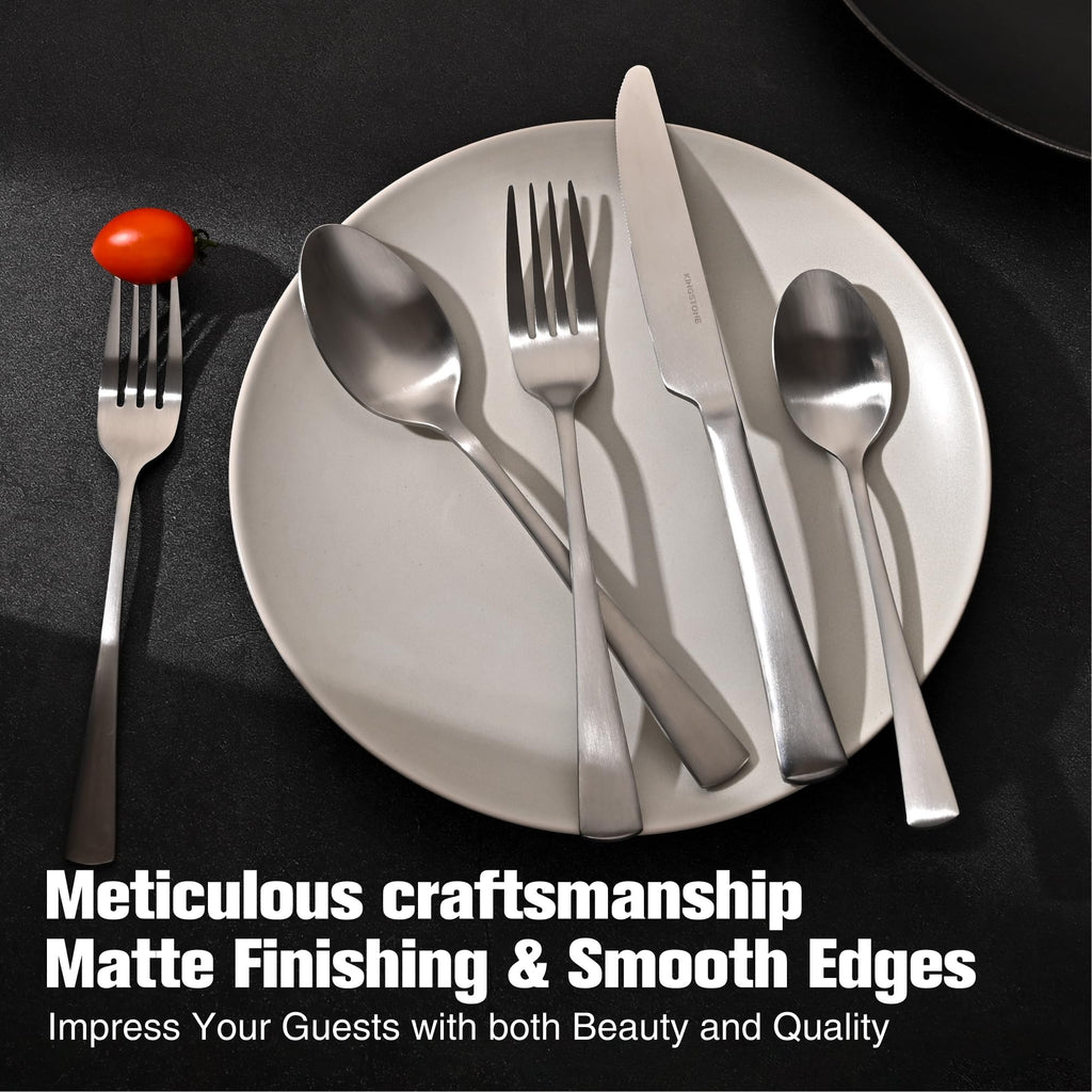 Silverware Set, 18/10 Stainless Steel Flatware Set for 6, Matte Satin Finish Forged Cutlery Set Dishwasher