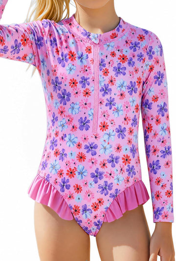 Girls Rash Guard Swimsuits with UPF 50+ Long Sleeve Swimwear