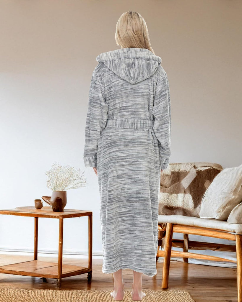 ADR Women's Long Sleeve Plush Fleece Hooded Robe, Full Length Bathrobe