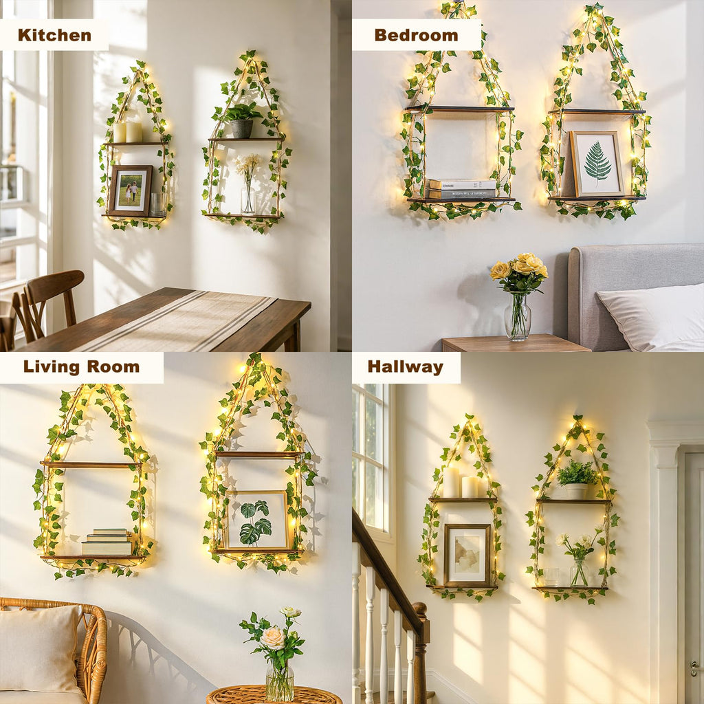 Floating Shelves Boho Wall Decor, 2 Tier Hanging Shelf Room Decor