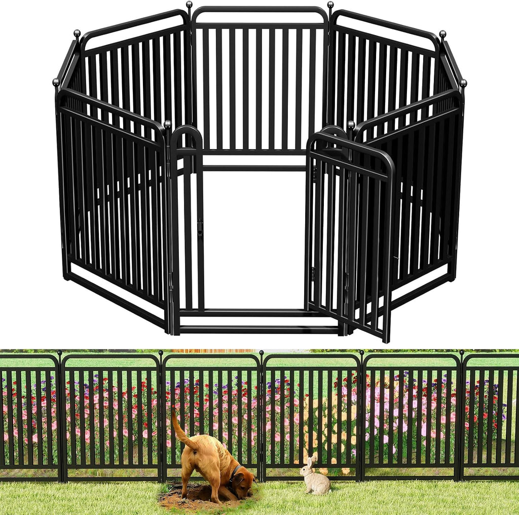 Thickened Metal Tube Garden Fence, Animal Barrier Fence with Low Threshold Gate, 32in(H) 8 Panels Rustproof Garden