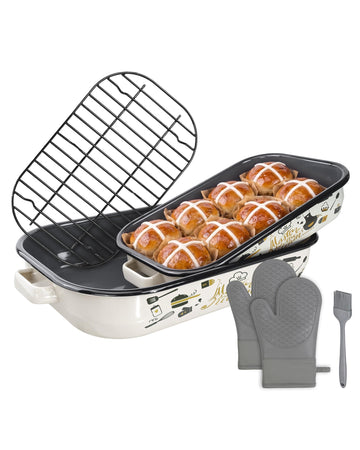 Enamel Turkey Roasting Pan with Rack Set, Casserole Dishes 14&17 Inch