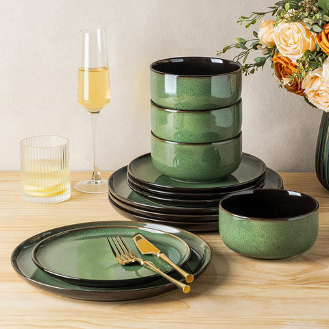 Ceramic Dinnerware Sets for 4,Porcelain Plates and Bowls Sets,Handmade Reactive Glaze Dishes Set,Oven&Dishwasher &