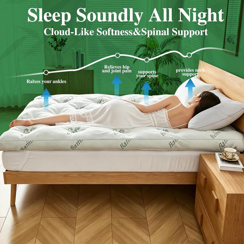 4 Inch Memory Foam Mattress Topper Full for Back Pain Relief, Filled with Breathable Gel Memory Foam, Cooling Bamboo
