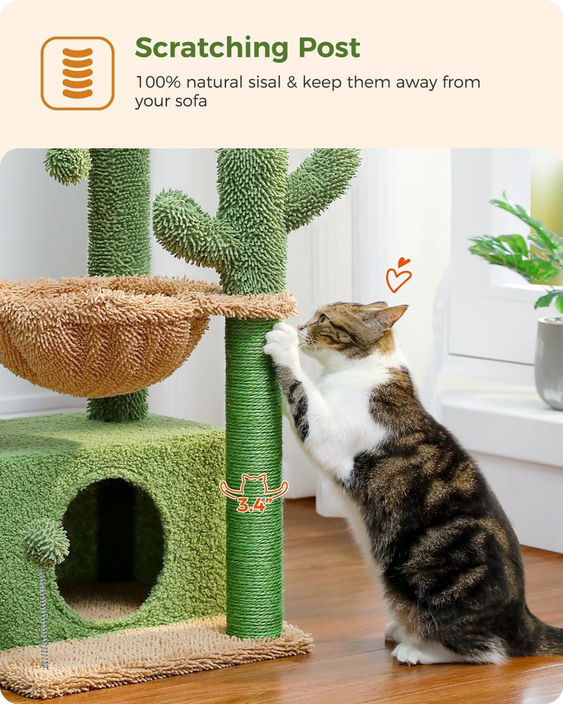 4-in-1 Cactus Cat Tree for Kittens & Small Cats, 33in Green Tower