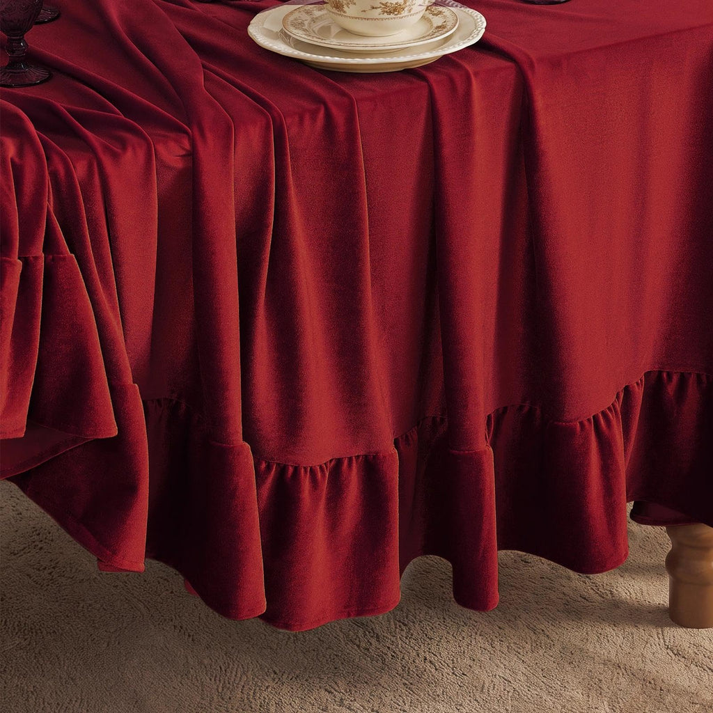 Ruffled Rectangle Tablecloth, 60 x 102 Inch Christmas Red