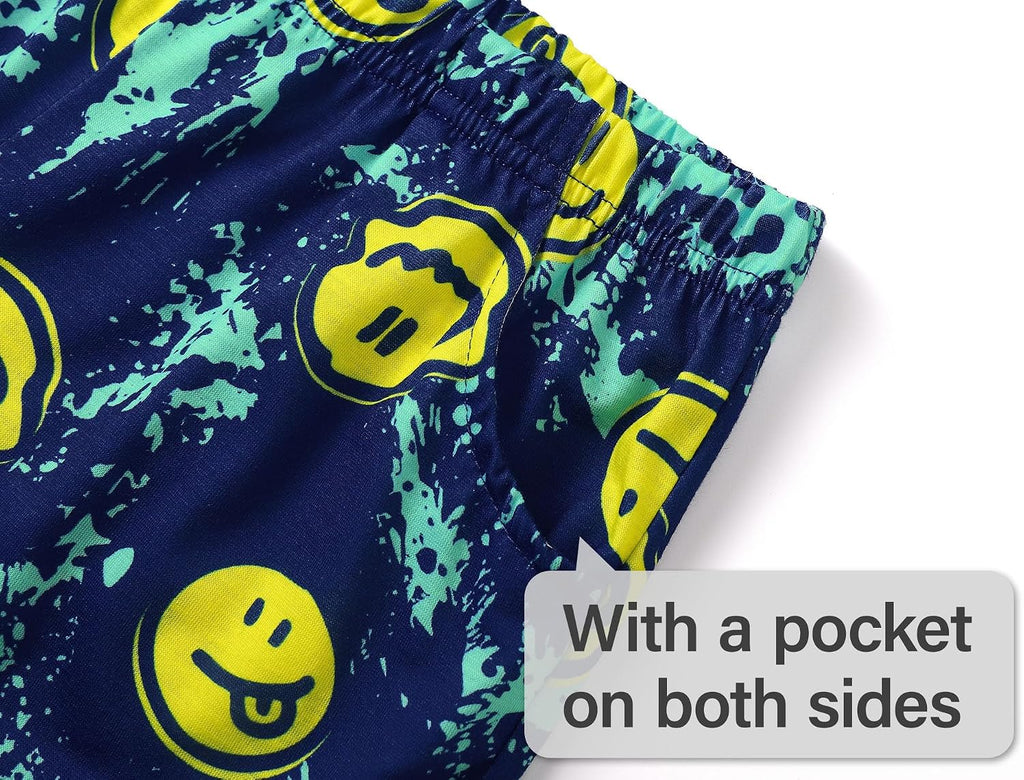 Boys Comfy Raglan Pajama Set Fun Print Tee & Shorts