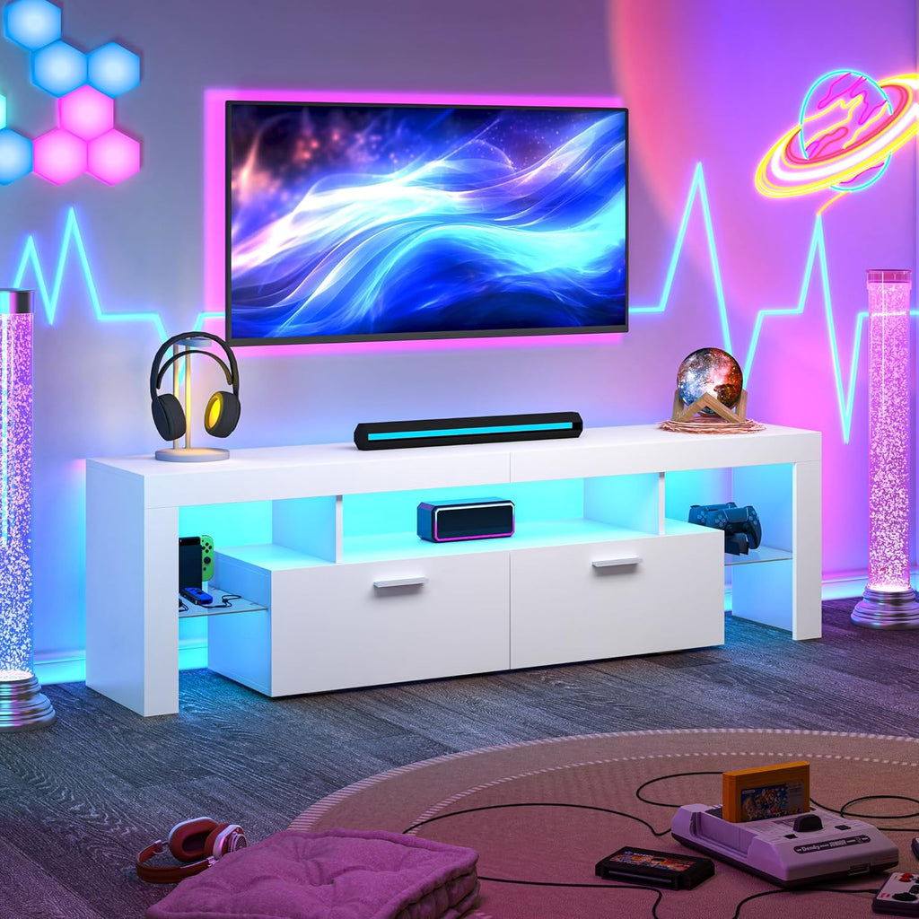 Modern Lighting 63 inch TV Stand with Large Storage Drawer for 50 55 60 65 70 75 Inch TVs, TV Console with 20 Color