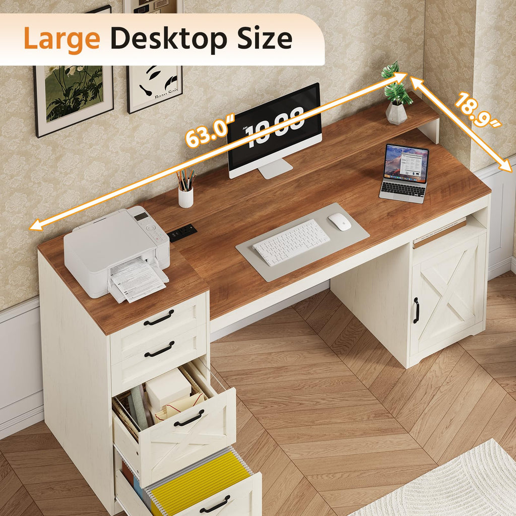 63" Farmhouse Computer Desk with 4 Drawers