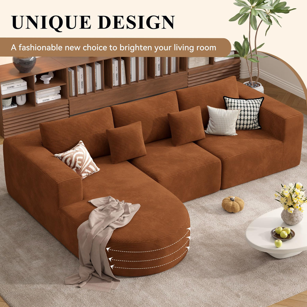 L-Shaped Boneless Couch, 104" Couches with Curved Chaise, Modular Sectional with Deep Seat, Modern Cozy Cloud
