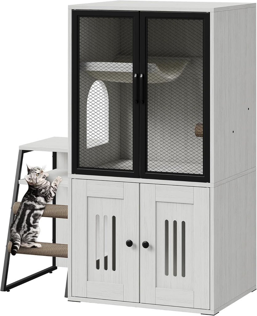 2-Tier Hidden Cat Litter Box Enclosure Cabinet