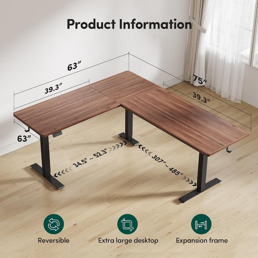 63" x 55" L Shaped Standing Desk Adjustable Height, Electric Stand up Corner Computer Desk, Sit Stand Home Office