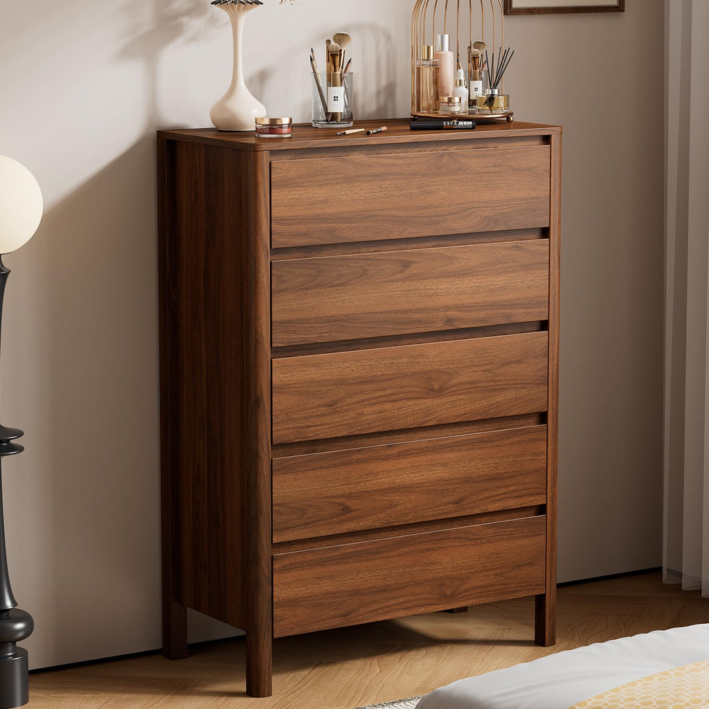 45" Tall 5 Drawer Wood with Legs, Walnut