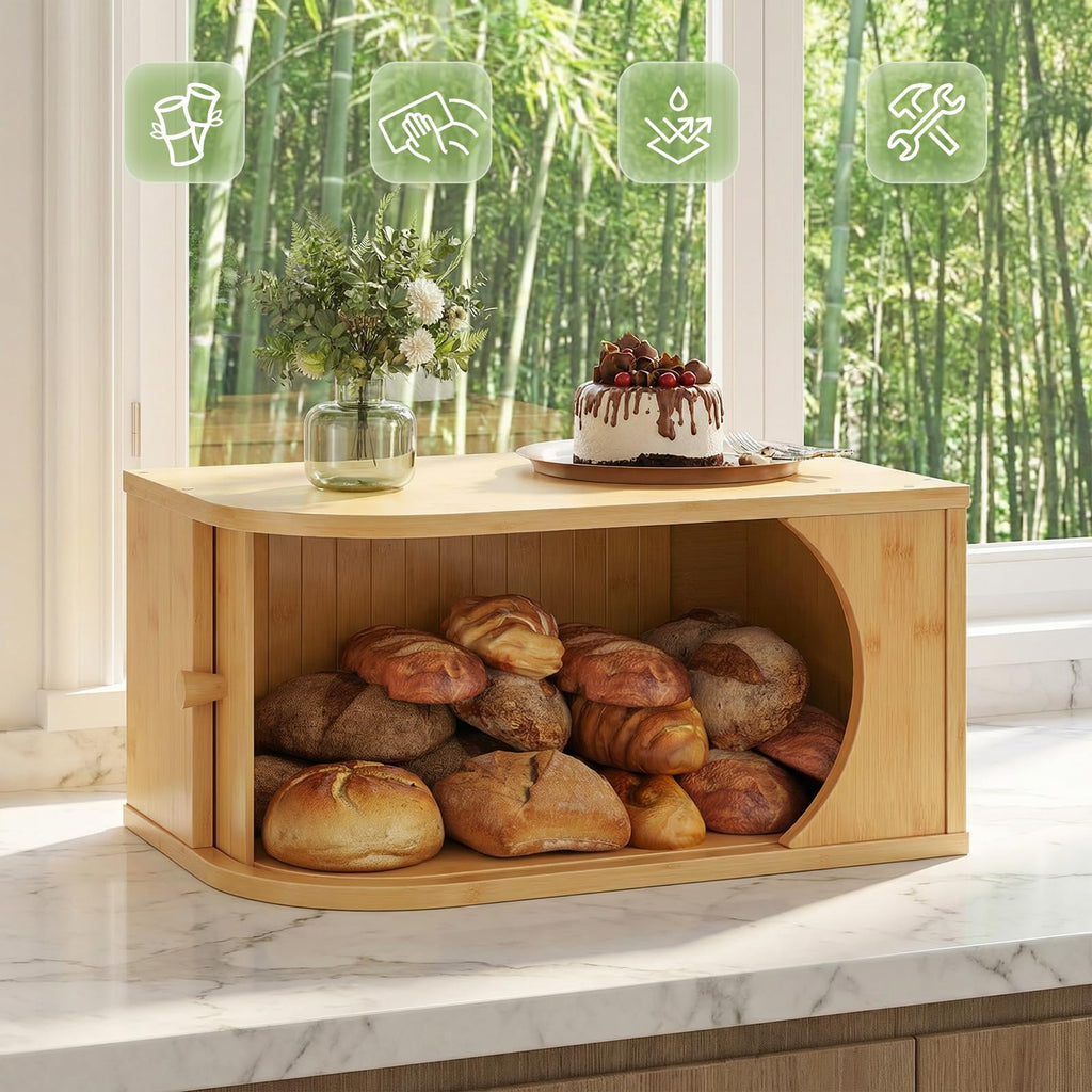 Bamboo Countertop, Roll Top, Bread Storage Container, Corner, Natural