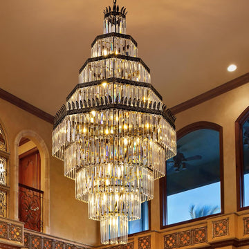 Large Crystal Chandelier for High Ceiling, 9-Tier Luxury Empire Chandelier Vintage Antique Bronze Crystal Chandeliers Light Fixture for Dining Living Room Foyer Entryway Staircase 30" W x 62" H