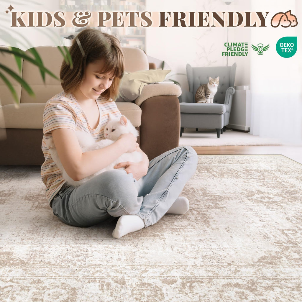 Area Rug Runner Rugs: Washable Vintage Hallway Rug Indoor Medallion Rugs Low Pile Distressed Floor Carpet Retro