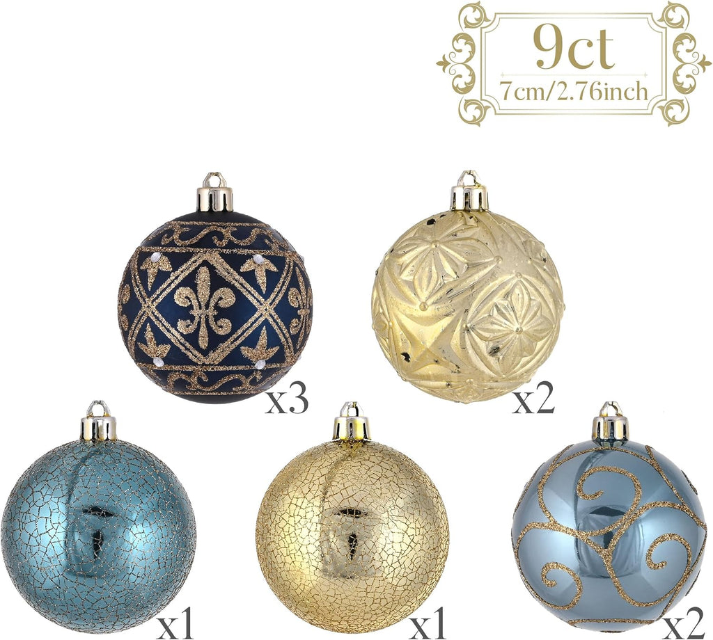 9ct Christmas Tree Decorations Ball Ornaments 2.76 Inches