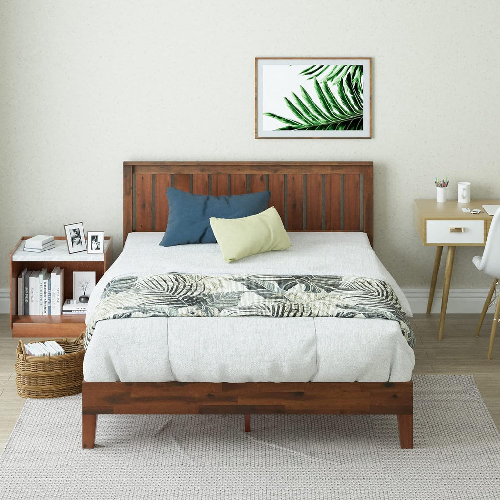 Vivek Deluxe Wood Platform Bed Frame with Headboard, Wood Slat Support, No Box Spring Needed, Easy Assembly, Full