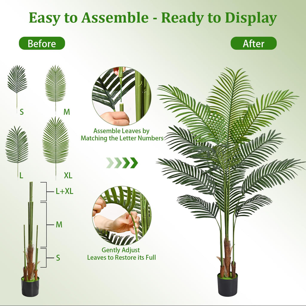 5.2 FT Artificial Plants Indoor, Tall Plant Palm Tree with Weighted Planter, Tropical Fake Tree with Realistic Leaves