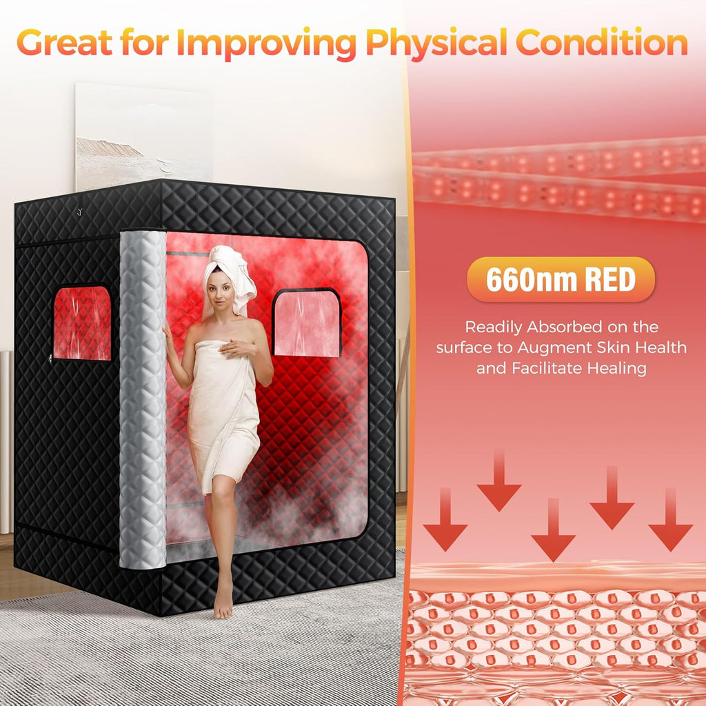 Upgraded 2 Person Sauna, Portable Infrared Sauna with 5-Layer Waterproof, 2 Steamers, 2 Folding Chair