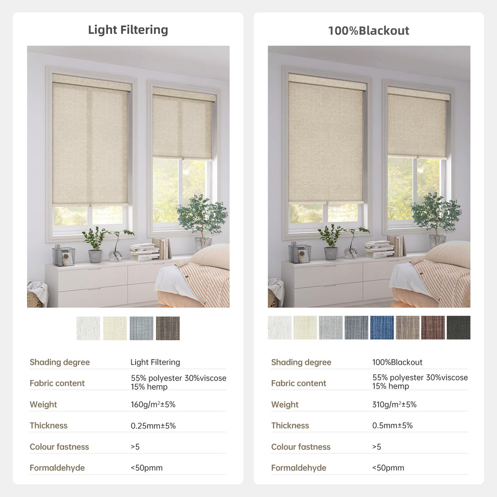 Linen Roller Shades, Cordless Roller Blinds, Yellow, Custom Size