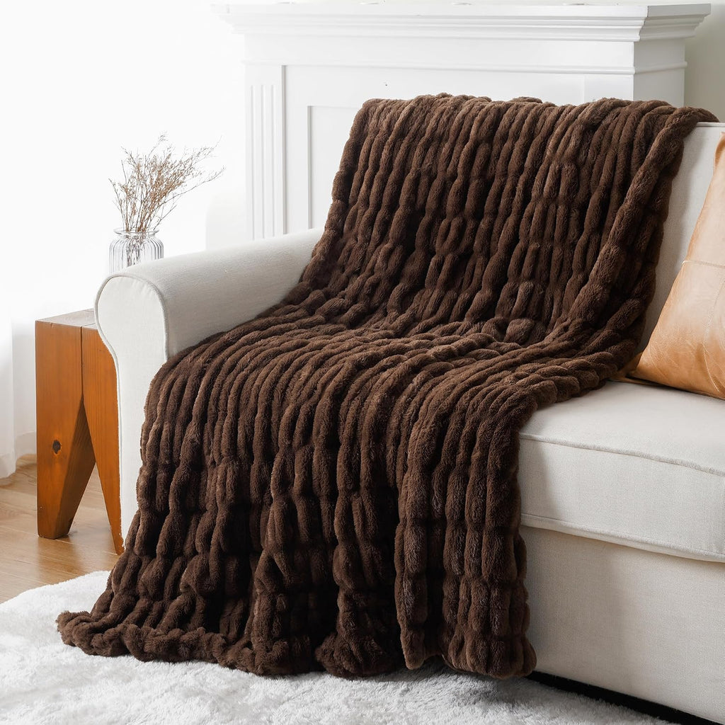 Luxury Faux Fur Throw Blanket for Couch, 60"x80", Double Side