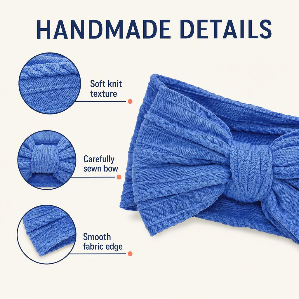 Handmade Baby Girl Headbands with Bows, Soft Stretchy Nylon Baby Headbands, Baby Bows for Girls, Blue Headband