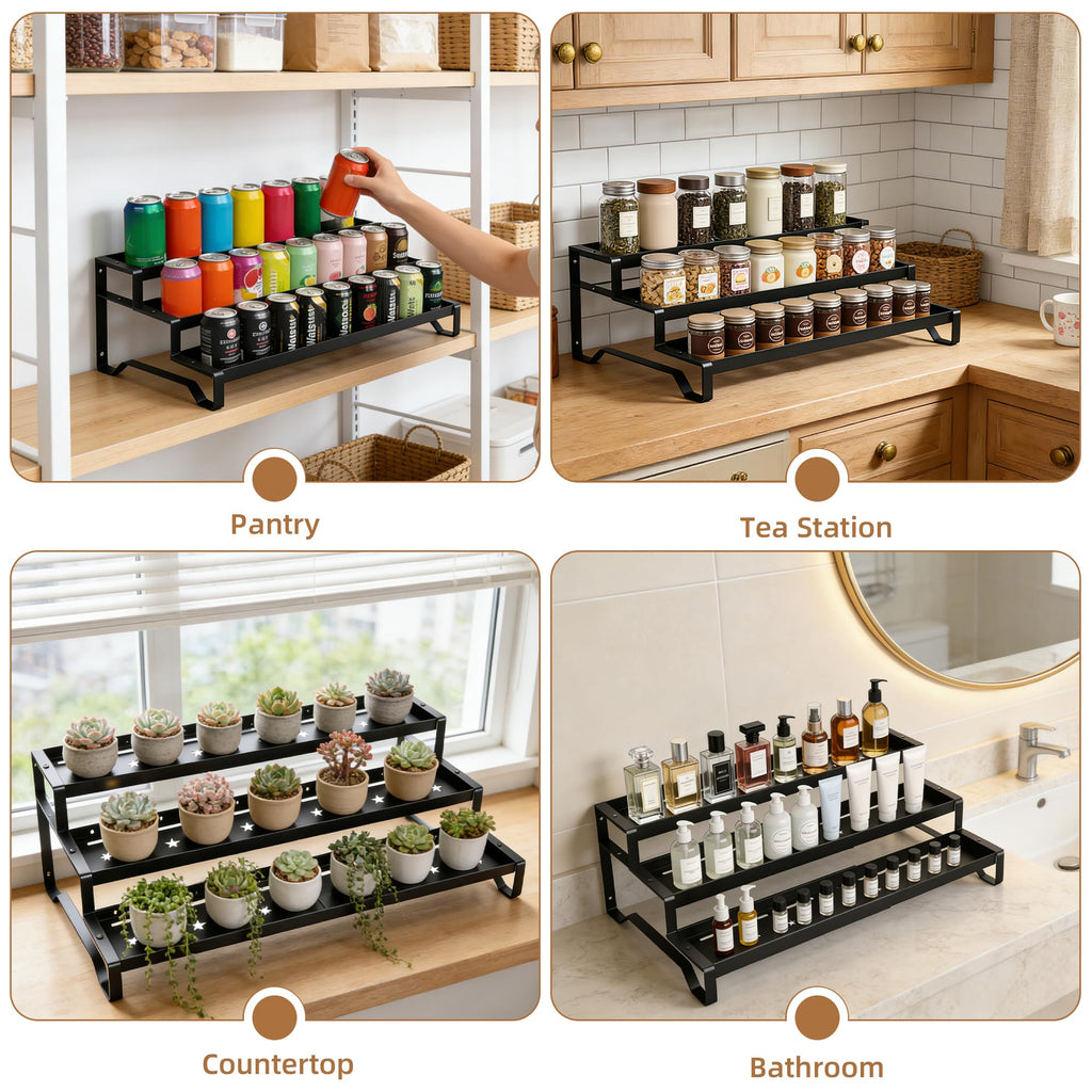 Expandable Spice Rack Organizer for Cabinet 3 Tier Black 1Pack