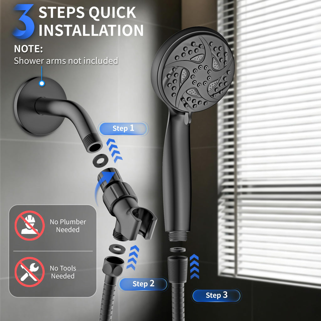 6-Mode Shower Head with Handheld, High Pressure Handheld Showerhead, Black