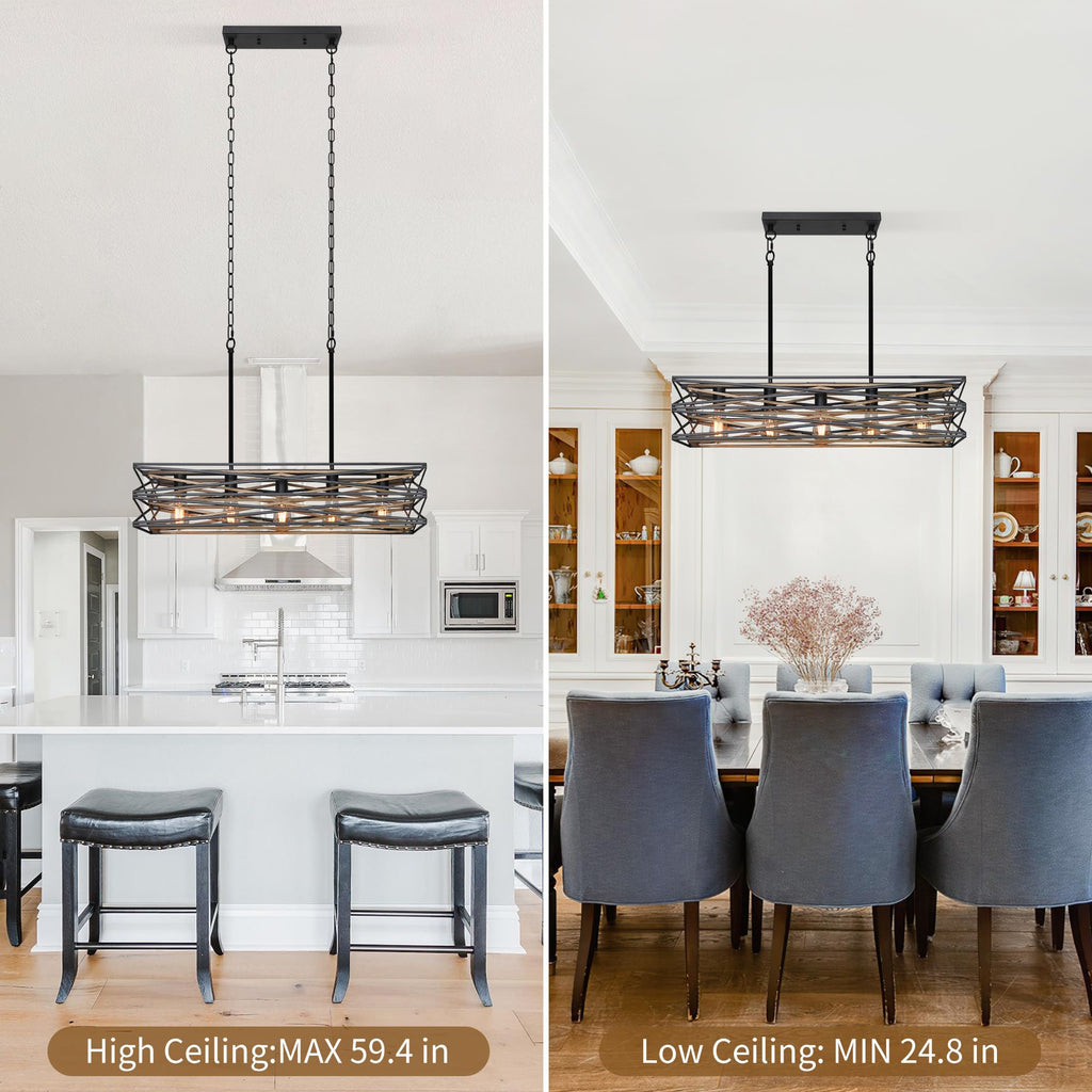 33.5''Farmhouse Dining Room Light Fixture, 5-Light Kitchen Island Lighting, Industrial Chandelier Over Table