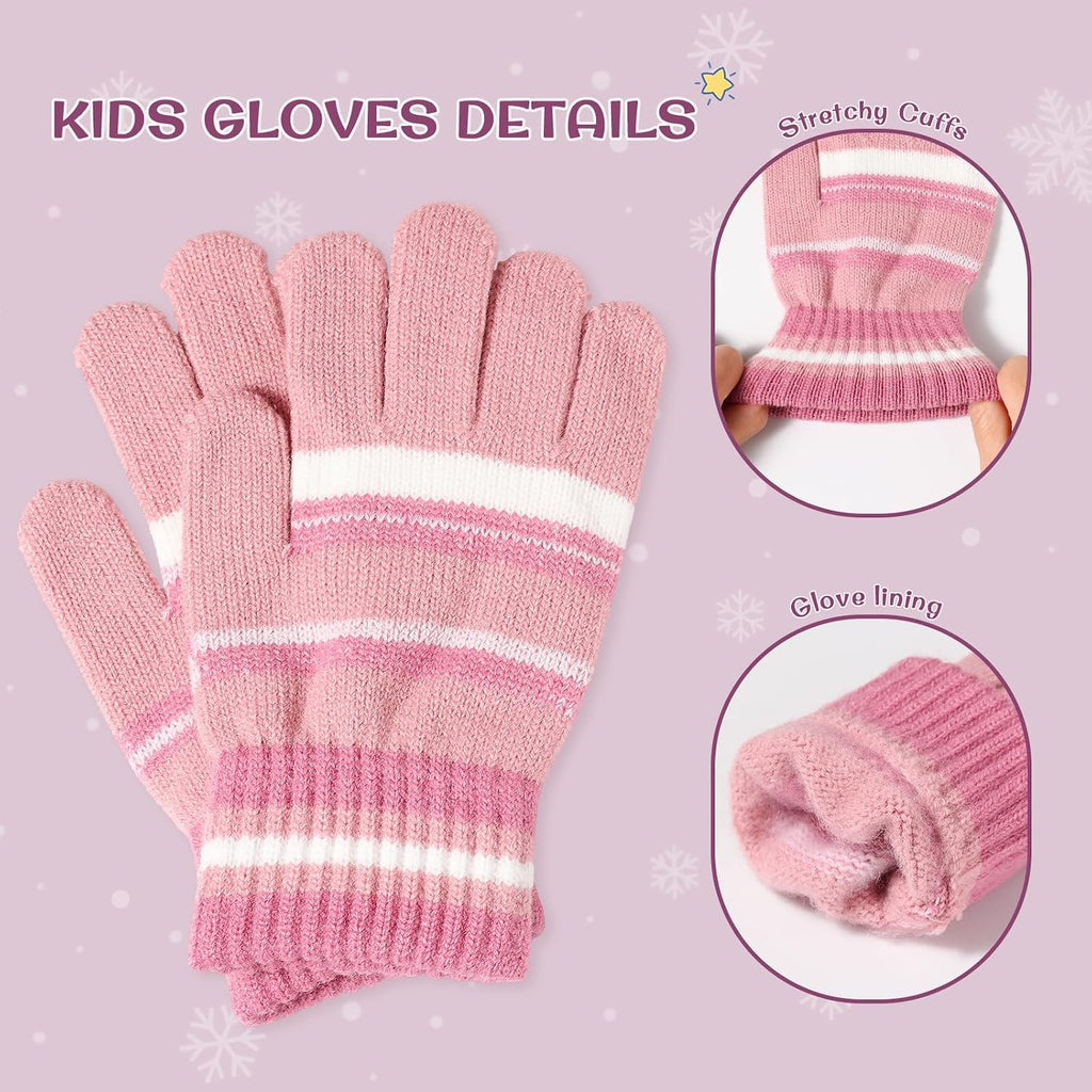 Kids Winter Hat Gloves Scarf Set: Girls Boys Beanie Fleece Lined