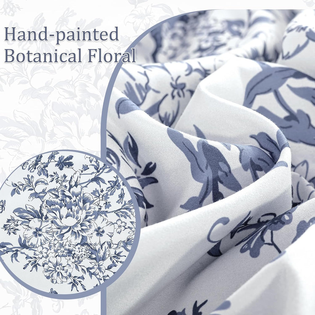 Blue Floral Comforter Set Queen, 8 Pieces Flower Botanical Bed in a Bag Bedding Set, Soft Microfiber Comforter, Sheets