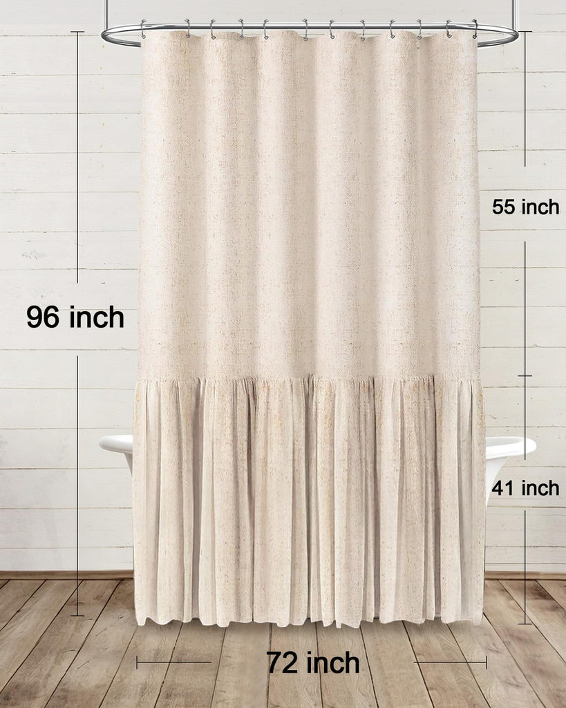 Farmhouse Shower Curtain Ruffle Linen Beige 72" W x 96" L