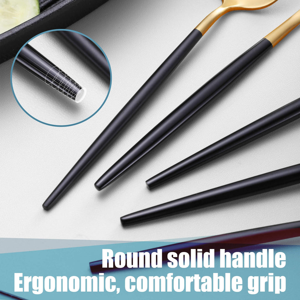 Matte Black Gold Silverware Set for 6,Modern Stainless Steel Brushed Cutlery Set,30-Pieces Heavy Duty Flatware