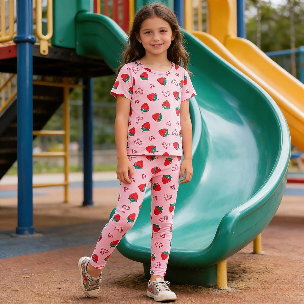 Kids Toddler Girls Print Outfits Short sleeved Flower Printed Top+Flower Print Pants Set