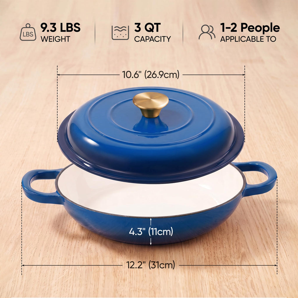 Dutch Oven Enameled Cast Iron with Lid - Big Dual Handles - Oven Safe up to 500°F - Classic Round Pot for Versatile