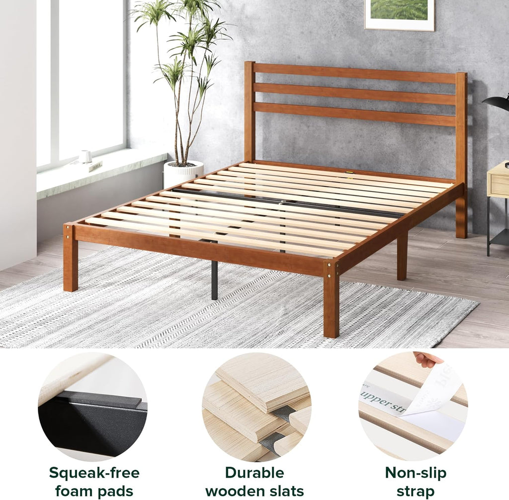 Leah Bamboo Platform Bed Frame with Headboard, No Box Spring Needed, Wood Slat Support, Easy Assembly, Queen