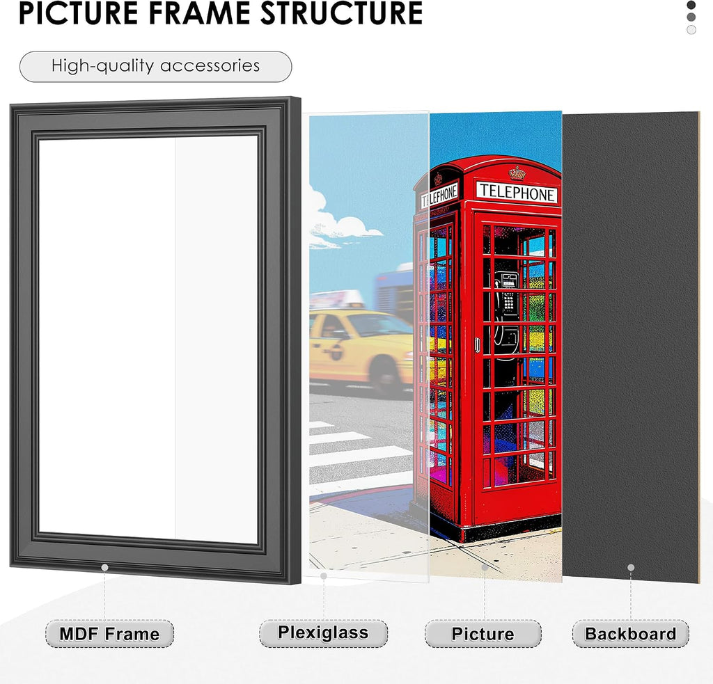 24x36 Poster Frame - 2-Inch Black Wide Border for Wall Hanging | Engineered Wood Frame with Plexiglass. For Posters