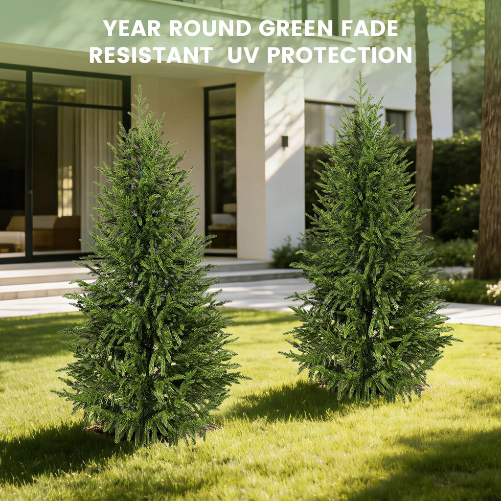 4ft 2Pack Artificial Cedar Topiary Trees 2 Pack, Real Touch Cedar Tree Potted UV Resistant Evergreen Tree for Outdoor