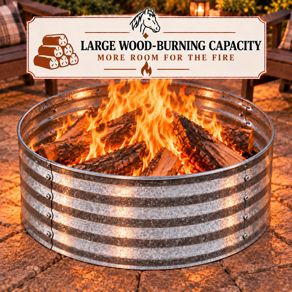 Fire Horse 48 Inch Fire Pit Ring - Heavy Duty Wood Burning Fire Ring Insert - Outdoor Steel Campfire Bonfire Pit