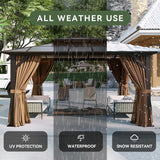 12'x10' Hardtop Gazebo, Aluminum Frame Permanent Pavilion with Curtains and Netting