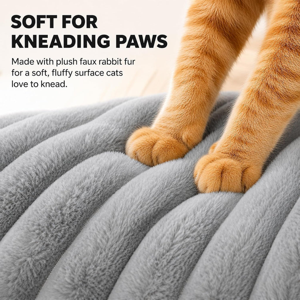 2 in 1 Cat Cave Bed-20.5 in, Washable Round Faux Rabbit Fur Calming Cat Bed