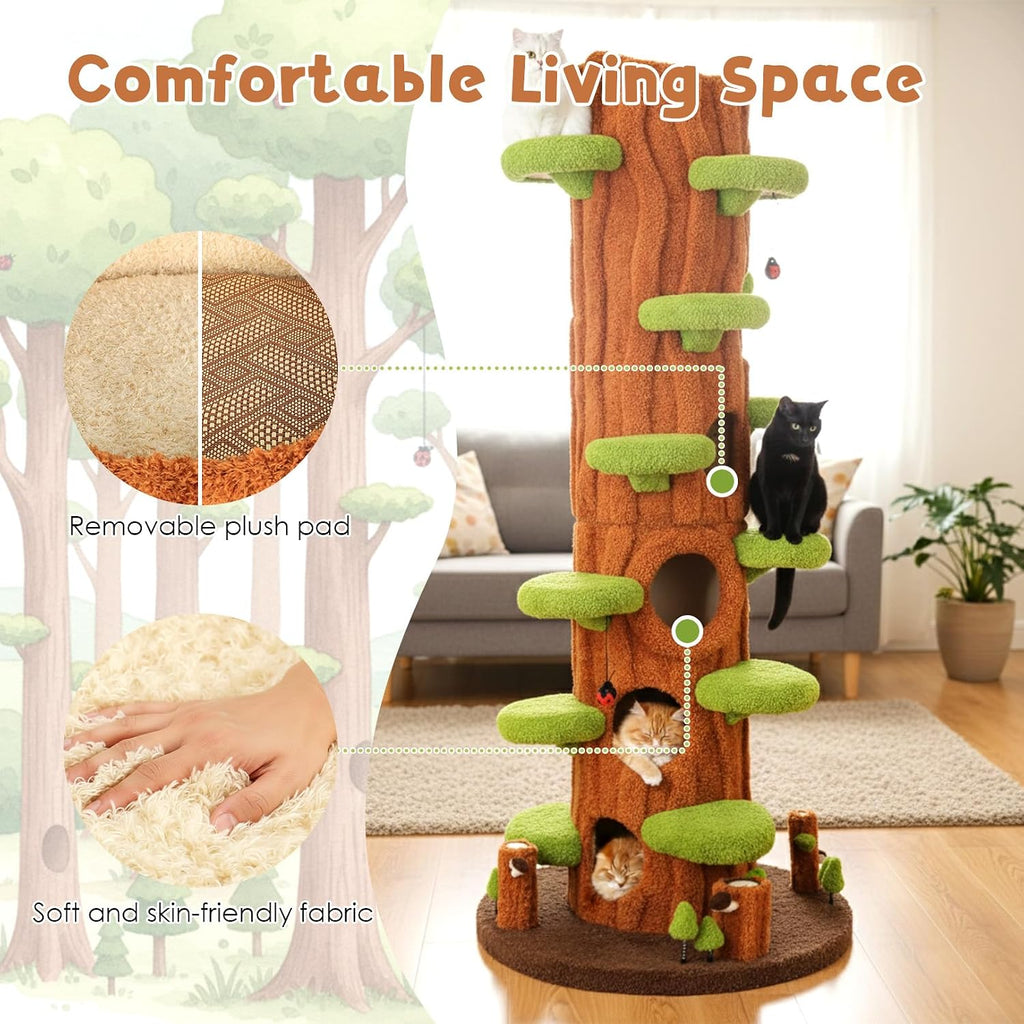 Large Cat Tree for Indoor Cats - Multi-Level Solid Wood