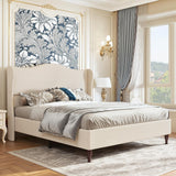 Queen Bed Frame Upholstered Platform Bed with 51" Tall Headboard Wingback, Soft Fabric