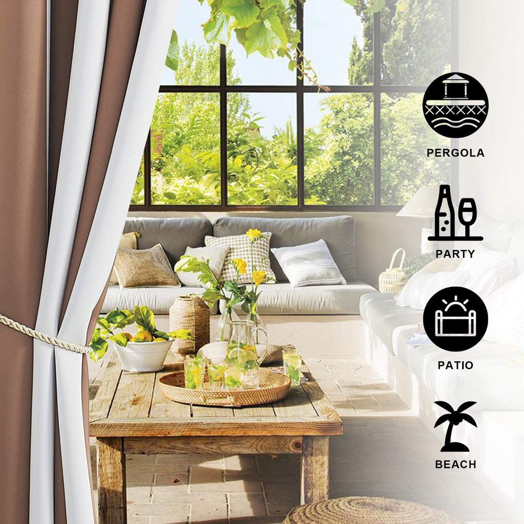 2 Panels Outdoor Curtains Waterproof Extra Long 108" Length, Thermal Insulated Rustproof Grommet Blackout Drapes Tan