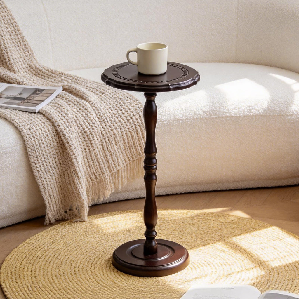 26.3" High Round Side Table, 100% Solid Wood Small Drink Table