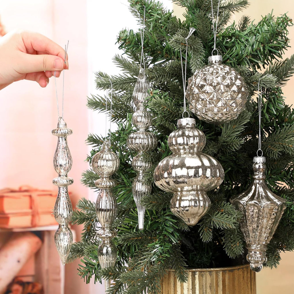 Vintage Silver Christmas Mercury Glass Ornament Set 7.87''