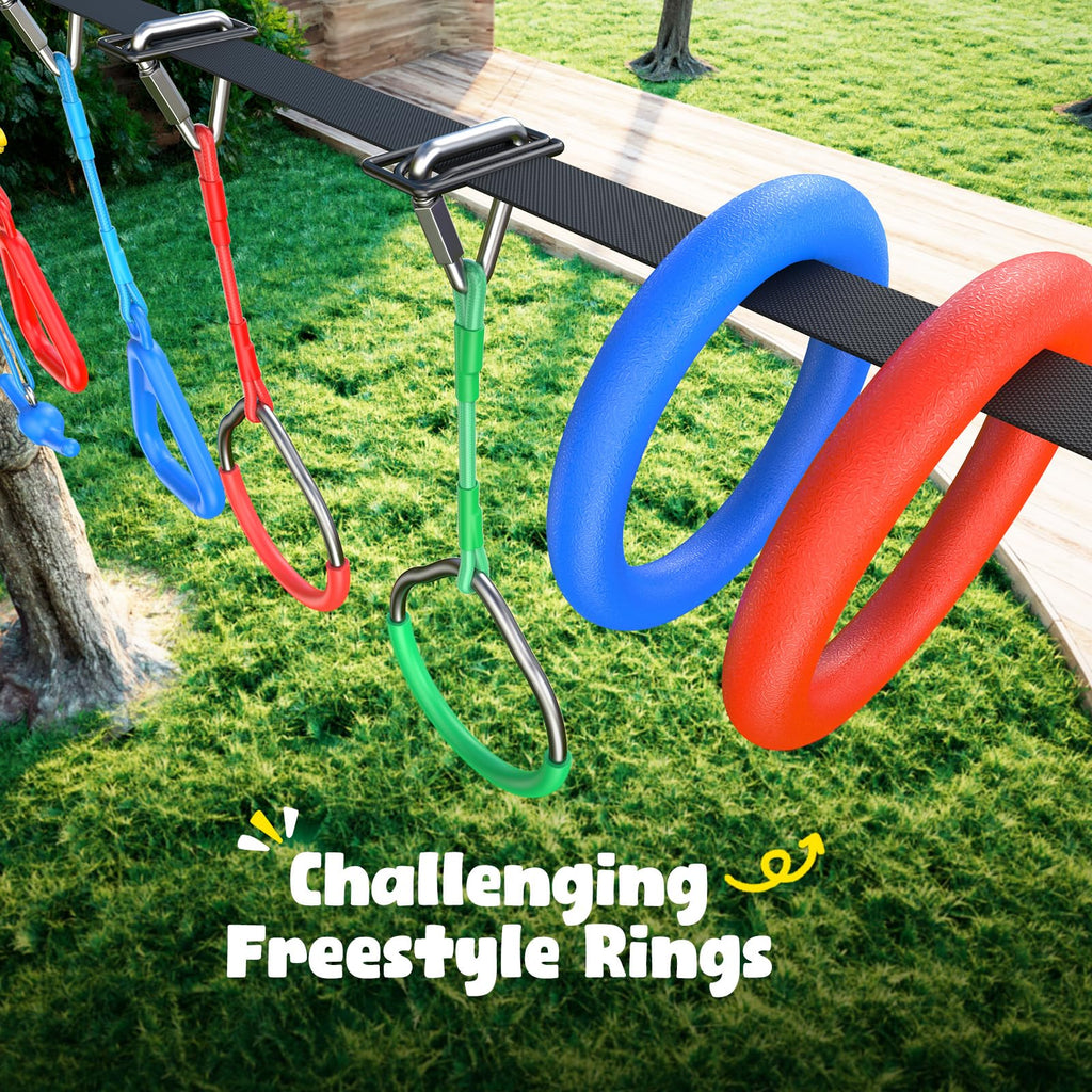 65 ft Ninja Warrior Obstacle Course for Kids with Saucer Tree Swing
